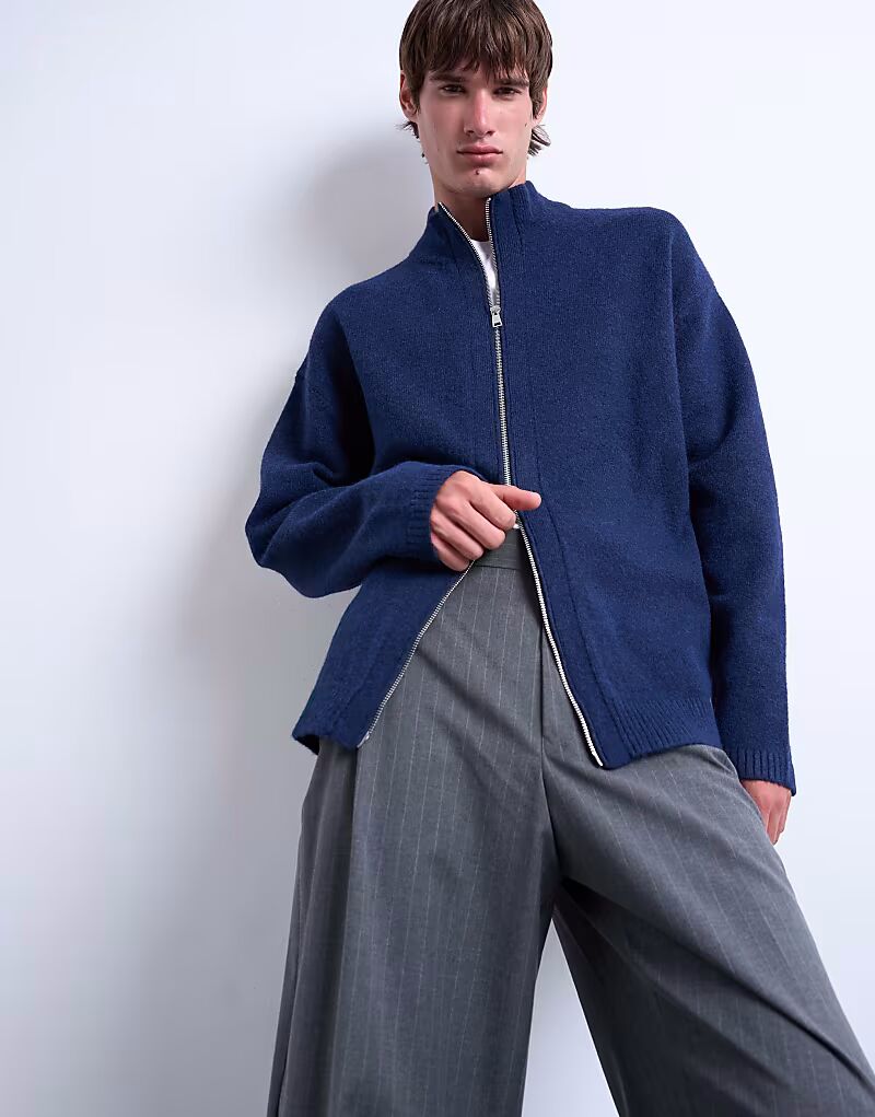 Кардиган с воротником-стойкой и двойной молнией темно-синего цвета Topman
Кардиган с воротником-стойкой и двойной молнией темно-синего цвета Topman