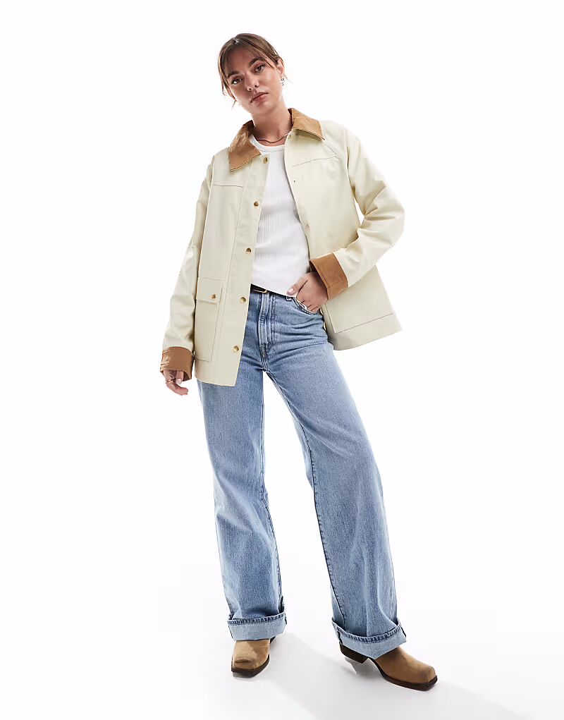 Вощеная куртка с вельветовым воротником Asos Design, серо-бежевый
Вощеная куртка с вельветовым воротником Asos Design, серо-бежевый