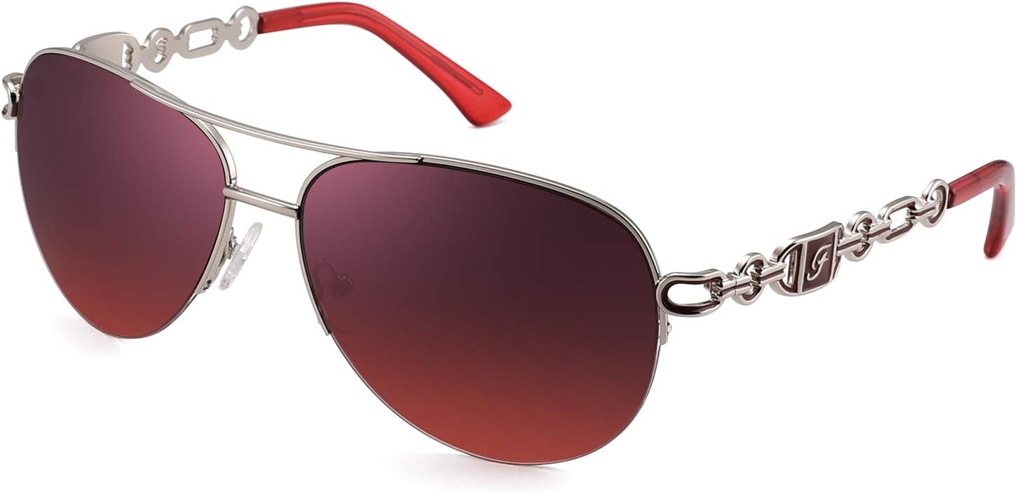 Женские классические солнцезащитные очки-авиаторы FENCHI с зеркальными линзами, дужками-цепочками, полуободковой металлической оправой и защитой от УФ-излучения UV 400, ширина линз 60 мм FEIVSN
Женские классические солнцезащитные очки-авиаторы FENCHI с зеркальными линзами, дужками-цепочками, полуободковой металлической оправой и защитой от УФ-излучения UV 400, ширина линз 60 мм FEIVSN