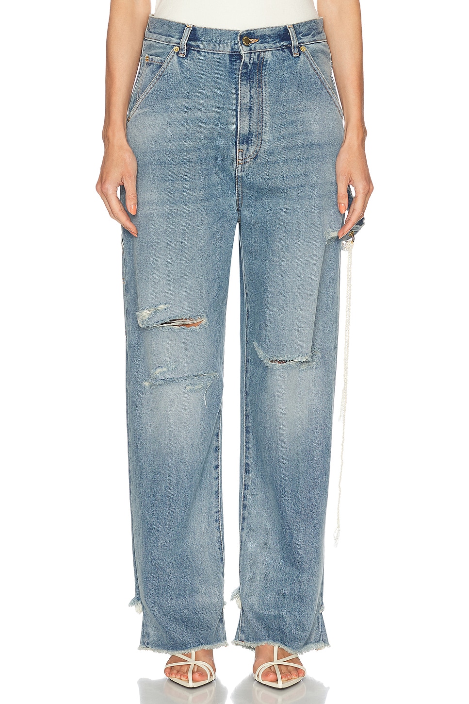 Джинсы Lisa Chain Adorned свободного кроя с прямыми штанинами в стиле карго Darkpark, Light Wash Ripped 
Джинсы Lisa Chain Adorned свободного кроя с прямыми штанинами в стиле карго Darkpark, Light Wash Ripped