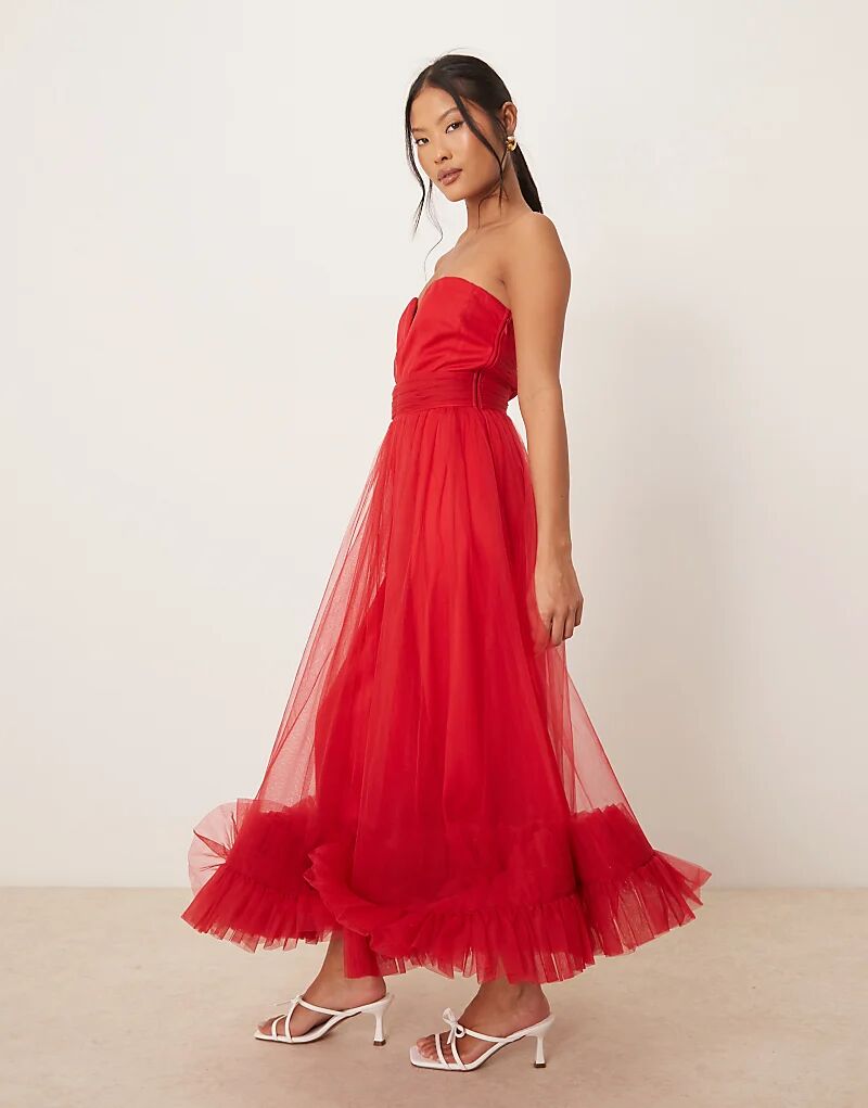 Платье мидакси с кружевом и бисером, миниатюрное, с корсетом, тюлем и оборками по подолу, красного цвета
Платье мидакси с кружевом и бисером, миниатюрное, с корсетом, тюлем и оборками по подолу, красного цвета