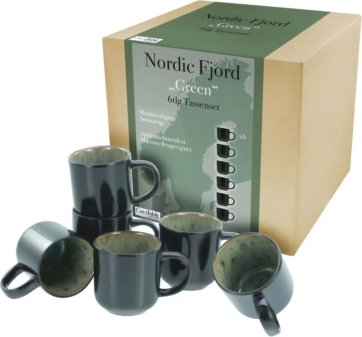 Кружка CreaTable "Nordic Fjord", (набор, 6 шт.), кофейная кружка, набор чашек, 6 шт., 285 мл Ø 8,8х9,5 см, зеленый
Кружка CreaTable "Nordic Fjord", (набор, 6 шт.), кофейная кружка, набор чашек, 6 шт., 285 мл Ø 8,8х9,5 см, зеленый