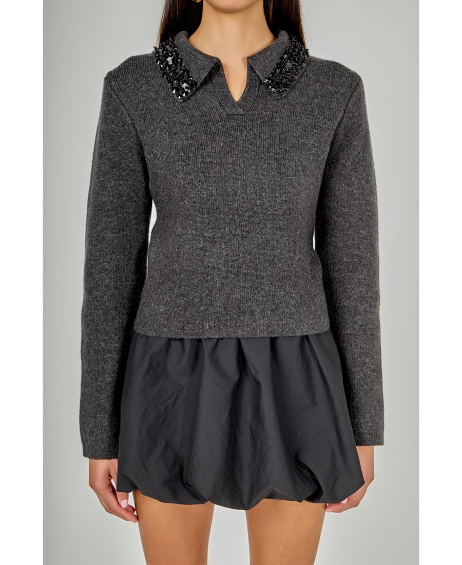 Женский вязаный свитер с воротником и отделкой стразами endless rose, Charcoal
Женский вязаный свитер с воротником и отделкой стразами endless rose, Charcoal