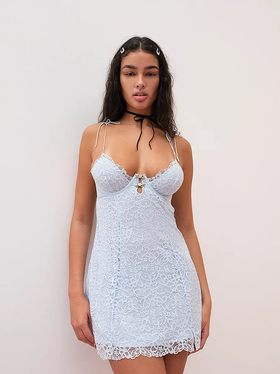 Платье-комбинация из кружева «Бабочка» For Love & Lemons, синий 
Платье-комбинация из кружева «Бабочка» For Love & Lemons, синий