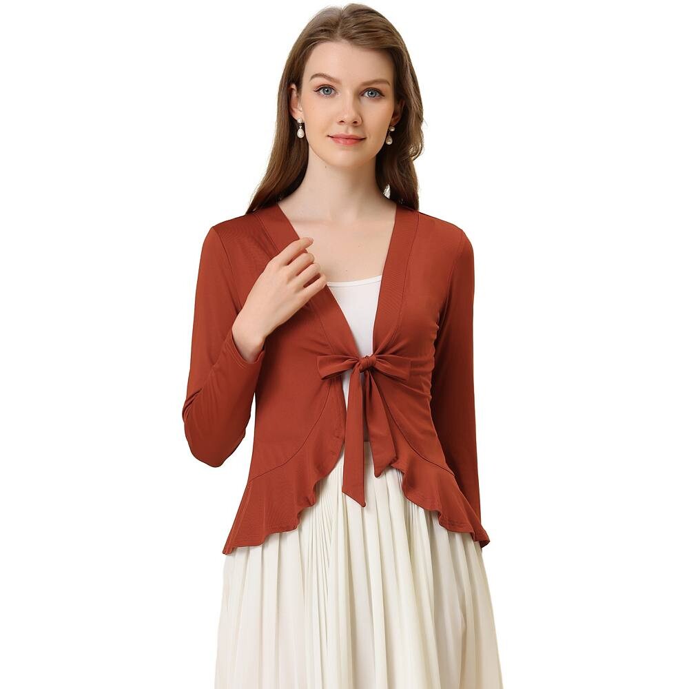 Женский вязаный укороченный кардиган с металлическими рюшами и открытым передом с длинными рукавами ALLEGRA K, цвет Brown Red
Женский вязаный укороченный кардиган с металлическими рюшами и открытым передом с длинными рукавами ALLEGRA K, цвет Brown Red