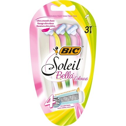 Bic Soleil Bella Colours 4-Blade Lady Razors Упаковка из 3 пружинных лезвий с поворотной головкой для сверхгладкого бритья 
Bic Soleil Bella Colours 4-Blade Lady Razors Упаковка из 3 пружинных лезвий с поворотной головкой для сверхгладкого бритья