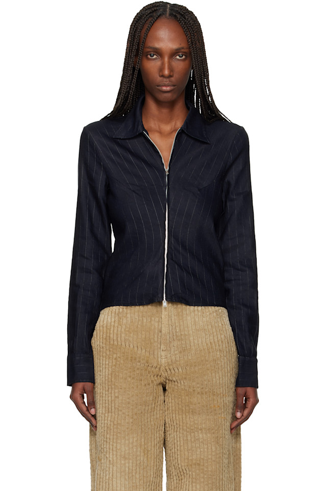 Our Legacy Темно-Синяя приталенная рубашка на молнии
Our Legacy Темно-Синяя приталенная рубашка на молнии