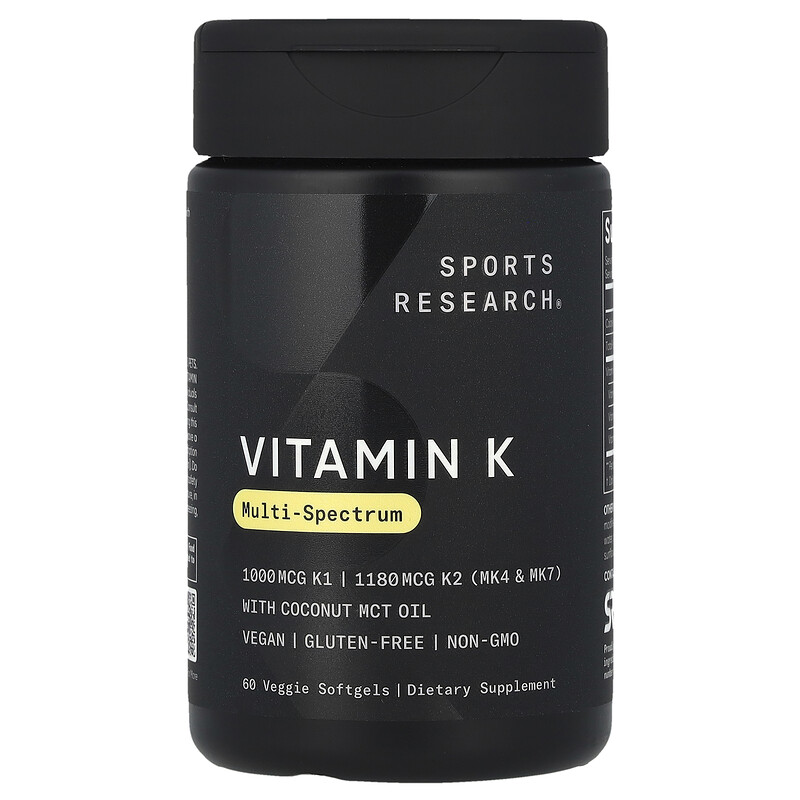 Sports Research, Vitamin K, Multi-Spectrum, 60 растительных капсул
Sports Research, Vitamin K, Multi-Spectrum, 60 растительных капсул