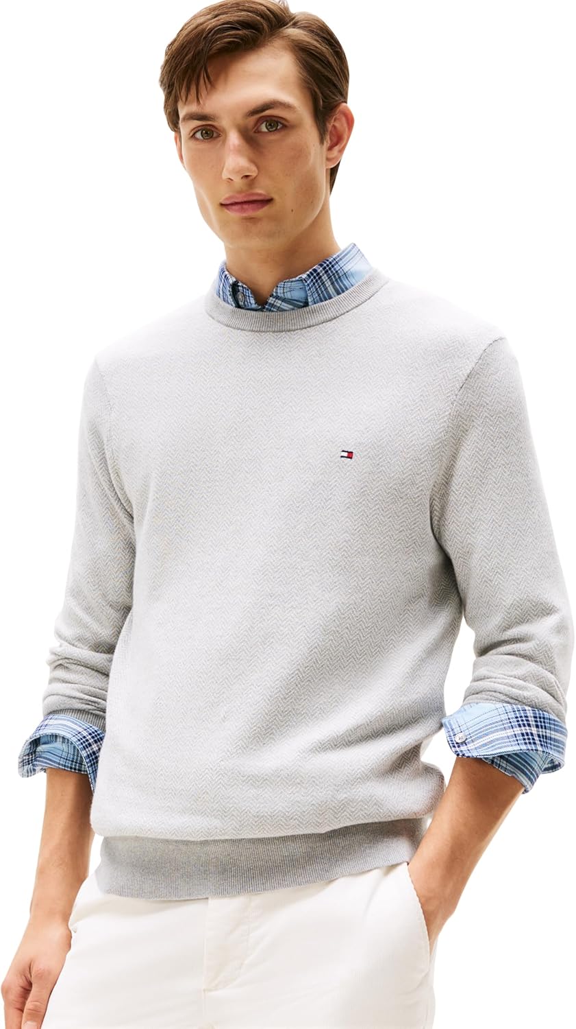 Мужской свитер Tommy Hilfiger с круглым вырезом и узором «елочка» из хлопка и кашемира, Light Grey Heather/Ivory Petal
Мужской свитер Tommy Hilfiger с круглым вырезом и узором «елочка» из хлопка и кашемира, Light Grey Heather/Ivory Petal