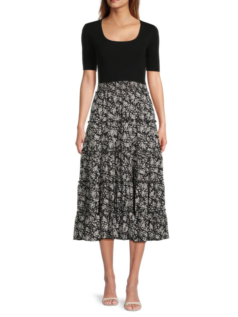 Платье миди с цветочным принтом в смешанной технике T Tahari, черный/белый
Платье миди с цветочным принтом в смешанной технике T Tahari, черный/белый