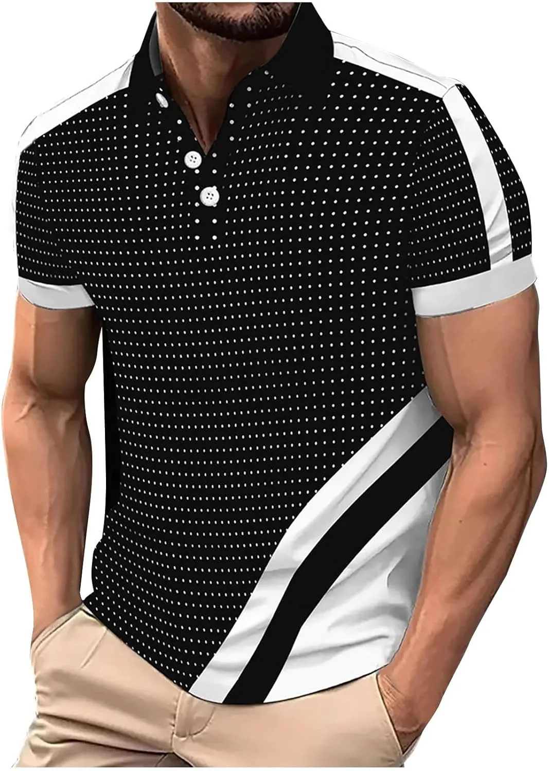 Мужская футболка для гольфа с коротким рукавом, цветной блок, slim fit, принт в горошек
Мужская футболка для гольфа с коротким рукавом, цветной блок, slim fit, принт в горошек