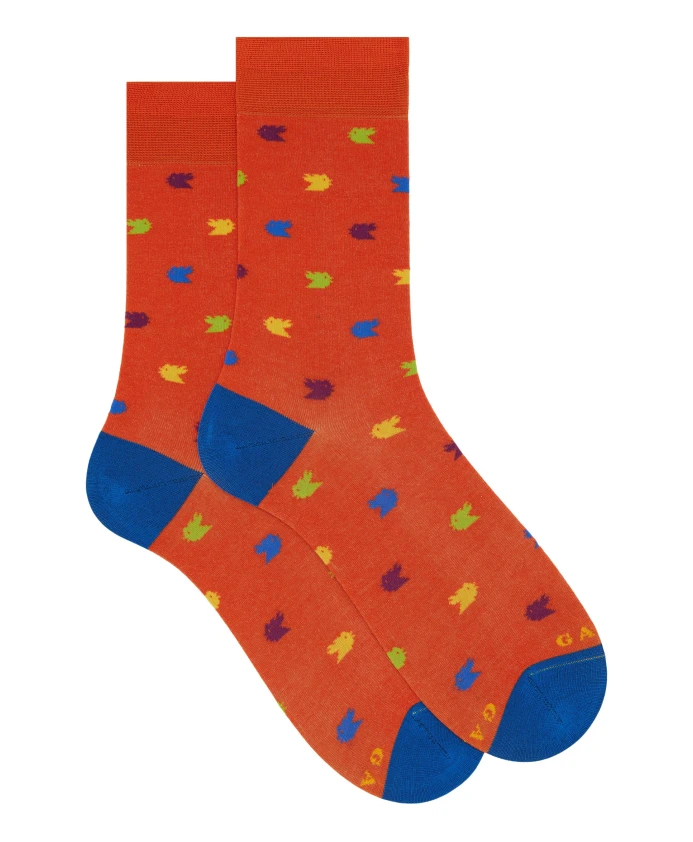Короткие оранжевые хлопковые носки для мужчин с красочным изображением маленького петушка. Gallo, мультиколор
Короткие оранжевые хлопковые носки для мужчин с красочным изображением маленького петушка. Gallo, мультиколор