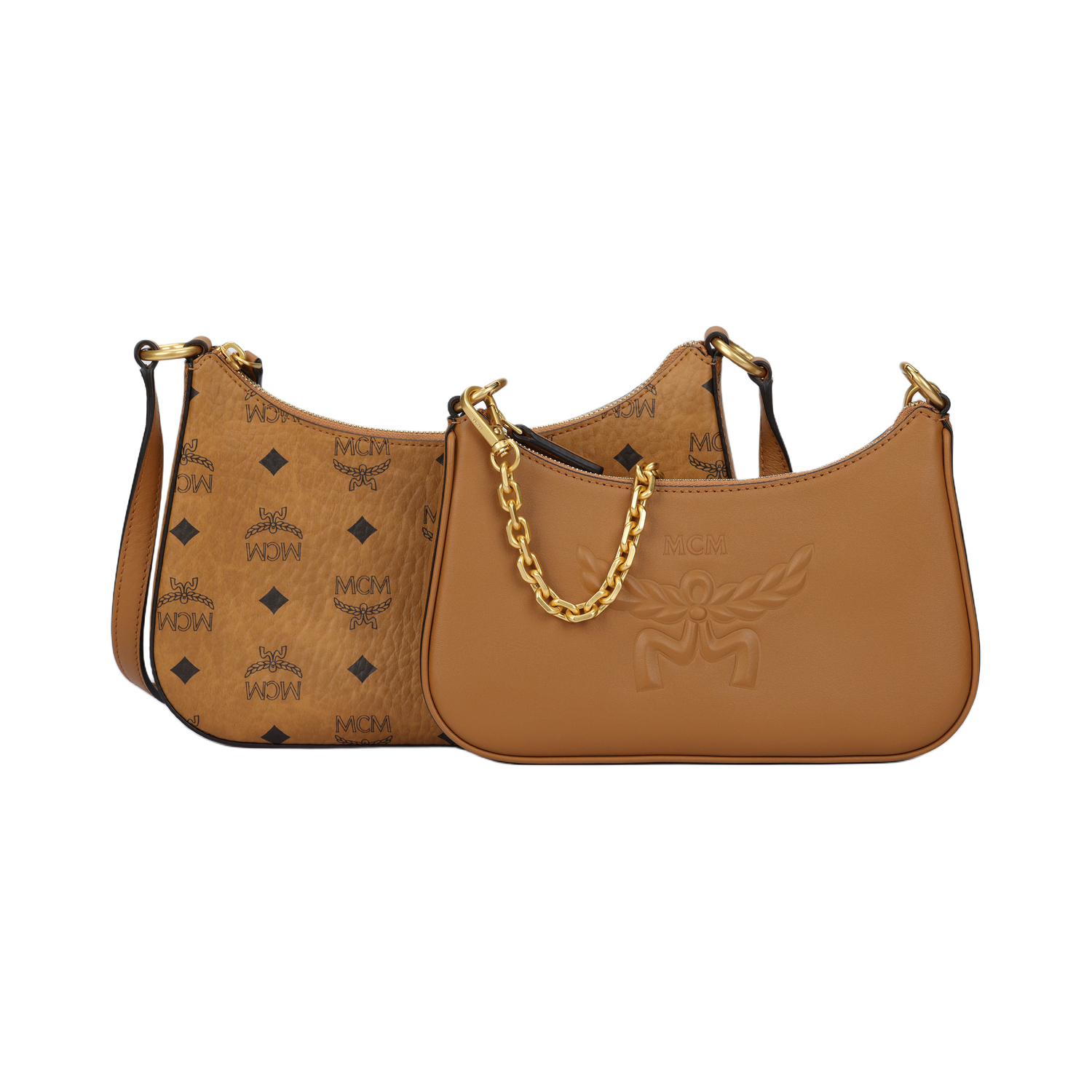 MCM Сумка кроссбоди через плечо малая женская из визетос с покрытием с кожаными деталями коньячный бренди