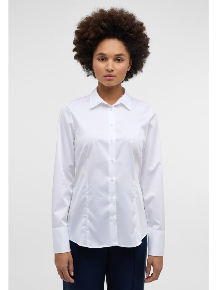 Атласная блузка-рубашка с вытачками на талии белого цвета Eterna
Атласная блузка-рубашка с вытачками на талии белого цвета Eterna