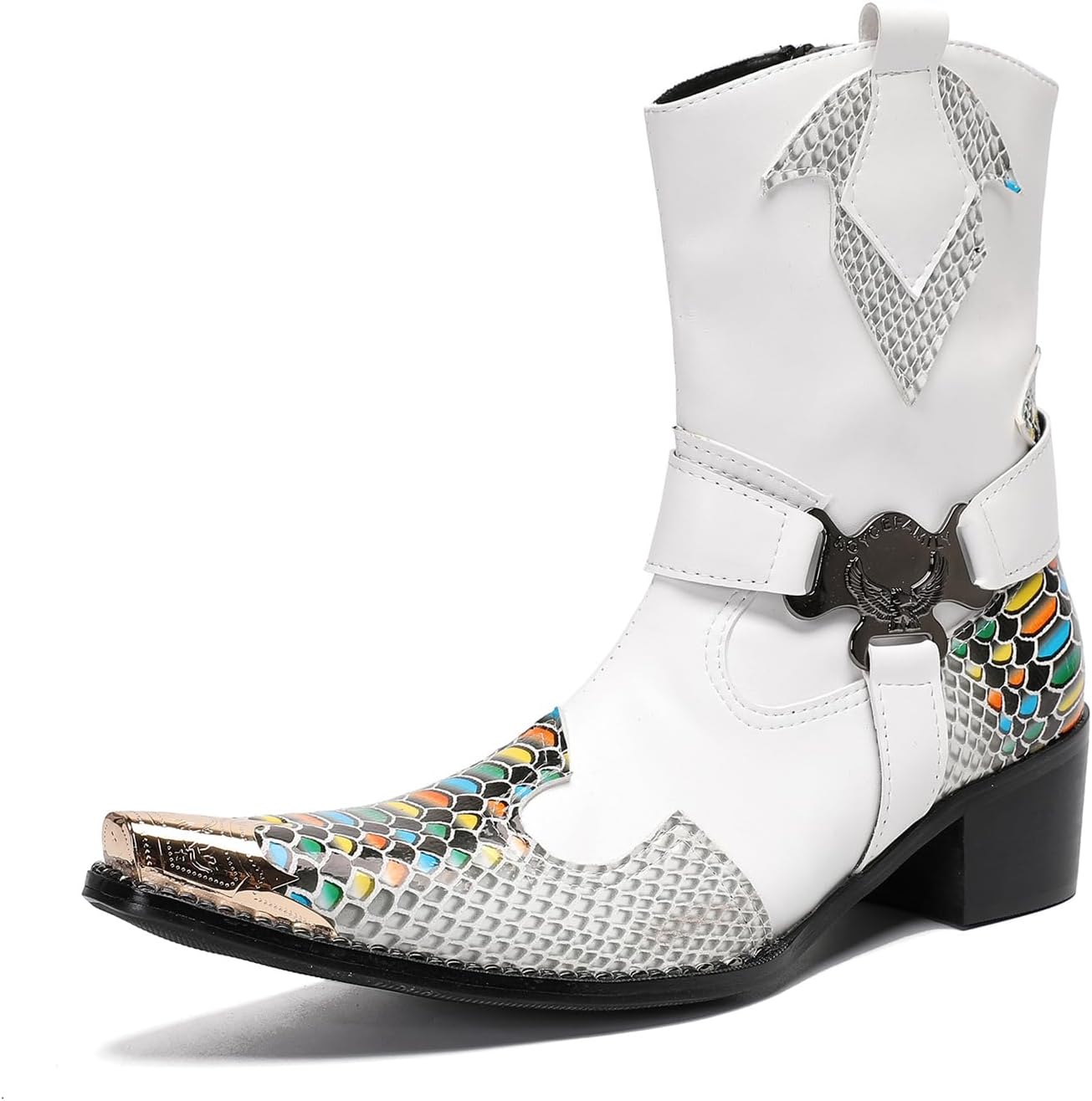 Мужские ботинки Abborora Cowboy для торжественных и повседневных случаев, из натуральной кожи, высокие, с металлической отделкой, застежкой-молнией, западного стиля, модные, для свадьбы, певца, вечеринки, бального зала, ботинки Челси, белый
Мужские ботинки Abborora Cowboy для торжественных и повседневных случаев, из натуральной кожи, высокие, с металлической отделкой, застежкой-молнией, западного стиля, модные, для свадьбы, певца, вечеринки, бального зала, ботинки Челси, белый