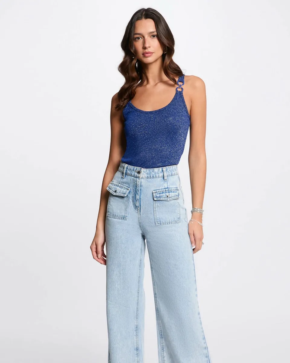 Женский топ без рукавов с металлическим декором Morgan, синий 
Женский топ без рукавов с металлическим декором Morgan, синий