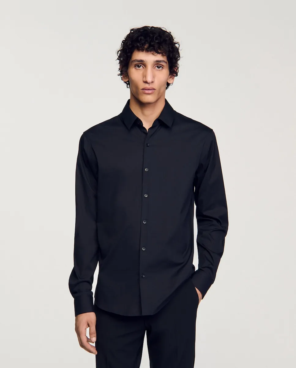 Облегающая мужская рубашка из стрейч-хлопка Sandro, черный
Облегающая мужская рубашка из стрейч-хлопка Sandro, черный