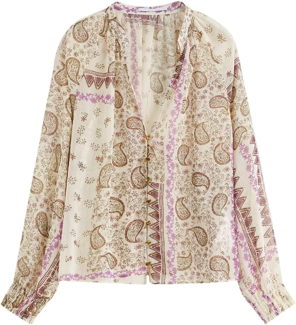 Женская блузка с принтом V-образным вырезом и длинными рукавами
Женская блузка с принтом V-образным вырезом и длинными рукавами