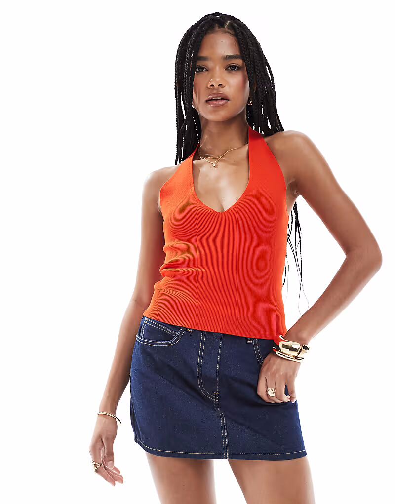 Топ тонкой вязки Pimkie с V-образным вырезом и воротником-халтер красного цвета
Топ тонкой вязки Pimkie с V-образным вырезом и воротником-халтер красного цвета