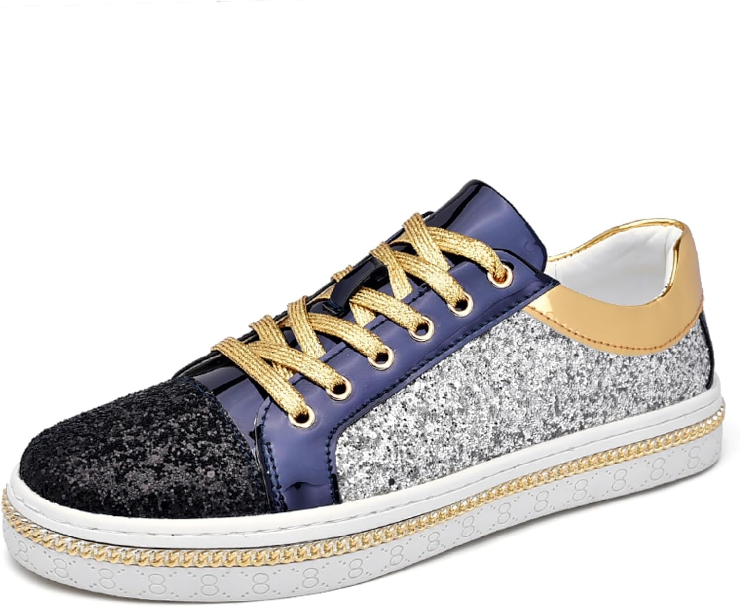 Мужские блестящие повседневные кроссовки - уличный стиль и повседневная носка, Варианты с мерцающими синими/серебряными и черными/серебряными оттенками с золотой отделкой и гибкой текстурированной подошвой Kelibasi
Мужские блестящие повседневные кроссовки - уличный стиль и повседневная носка, Варианты с мерцающими синими/серебряными и черными/серебряными оттенками с золотой отделкой и гибкой текстурированной подошвой Kelibasi