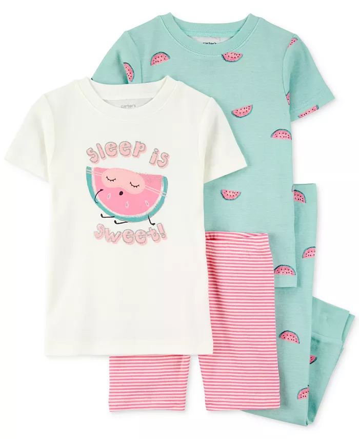 Пижама для девочек с принтом арбуза, 100% хлопок, облегающий крой, комплект из 4 предметов Carter's, зеленый
Пижама для девочек с принтом арбуза, 100% хлопок, облегающий крой, комплект из 4 предметов Carter's, зеленый