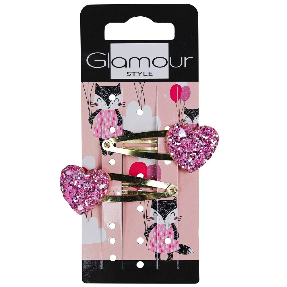 Glamour, Детские Заколки для волос с блестками сердечки 2 шт 
Glamour, Детские Заколки для волос с блестками сердечки 2 шт