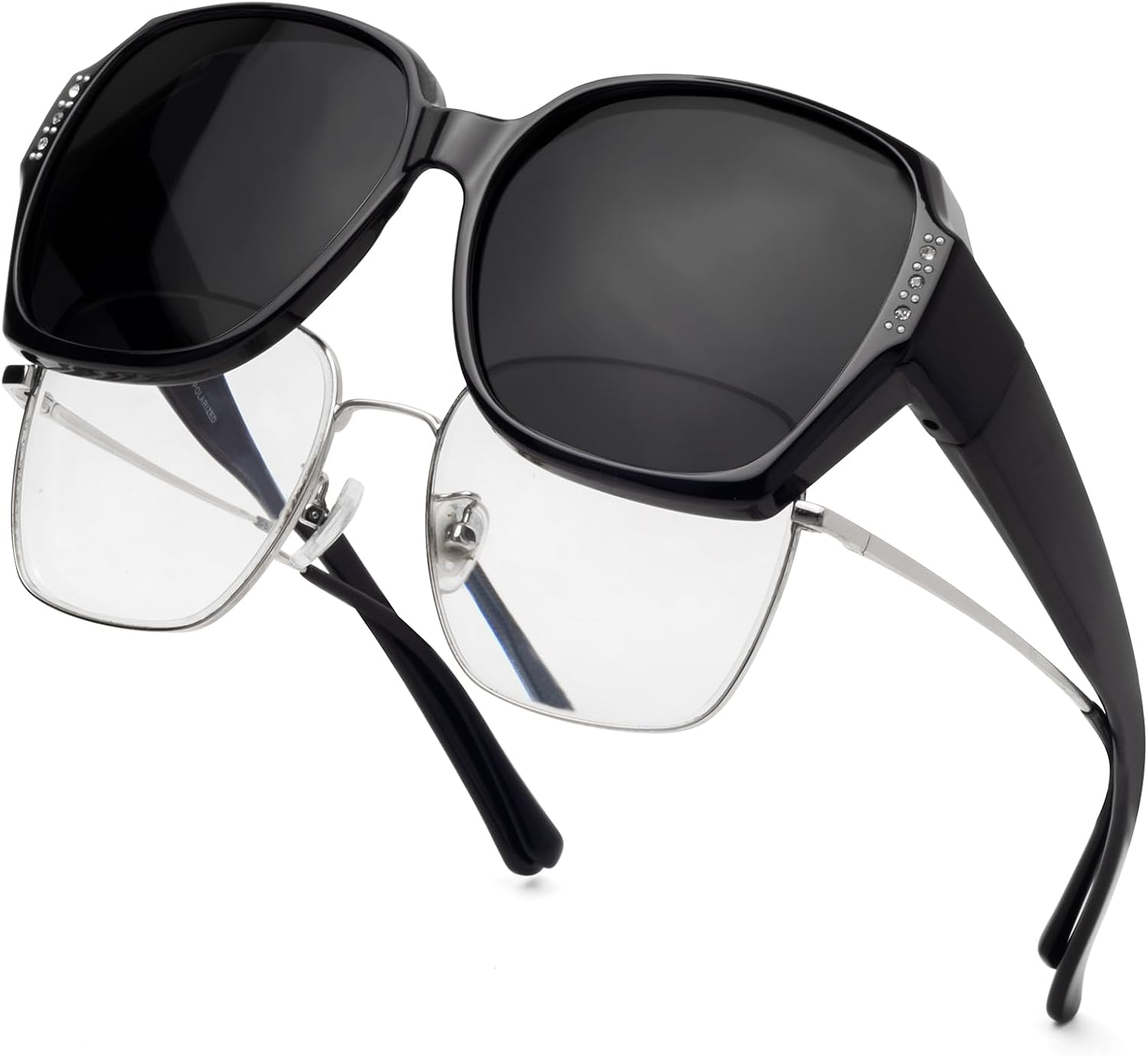 Солнцезащитные очки Face Shadow для женщин, надеваемые поверх очков, с поляризованной защитой от УФ-излучения, подходят для ношения поверх очков с диоптриями, легкие, Black Rhinestone Frame / Grey Lens
Солнцезащитные очки Face Shadow для женщин, надеваемые поверх очков, с поляризованной защитой от УФ-излучения, подходят для ношения поверх очков с диоптриями, легкие, Black Rhinestone Frame / Grey Lens