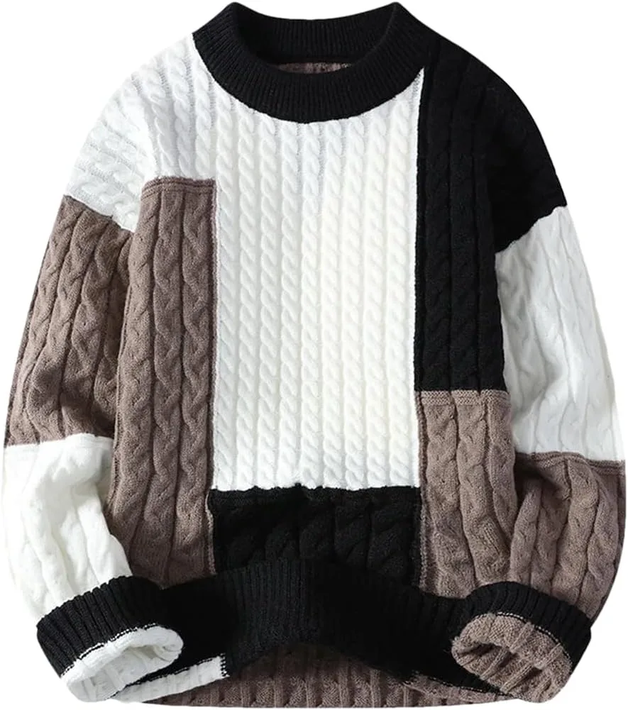 Мужской свитер с круглым вырезом и пэчворком
Мужской свитер с круглым вырезом и пэчворком