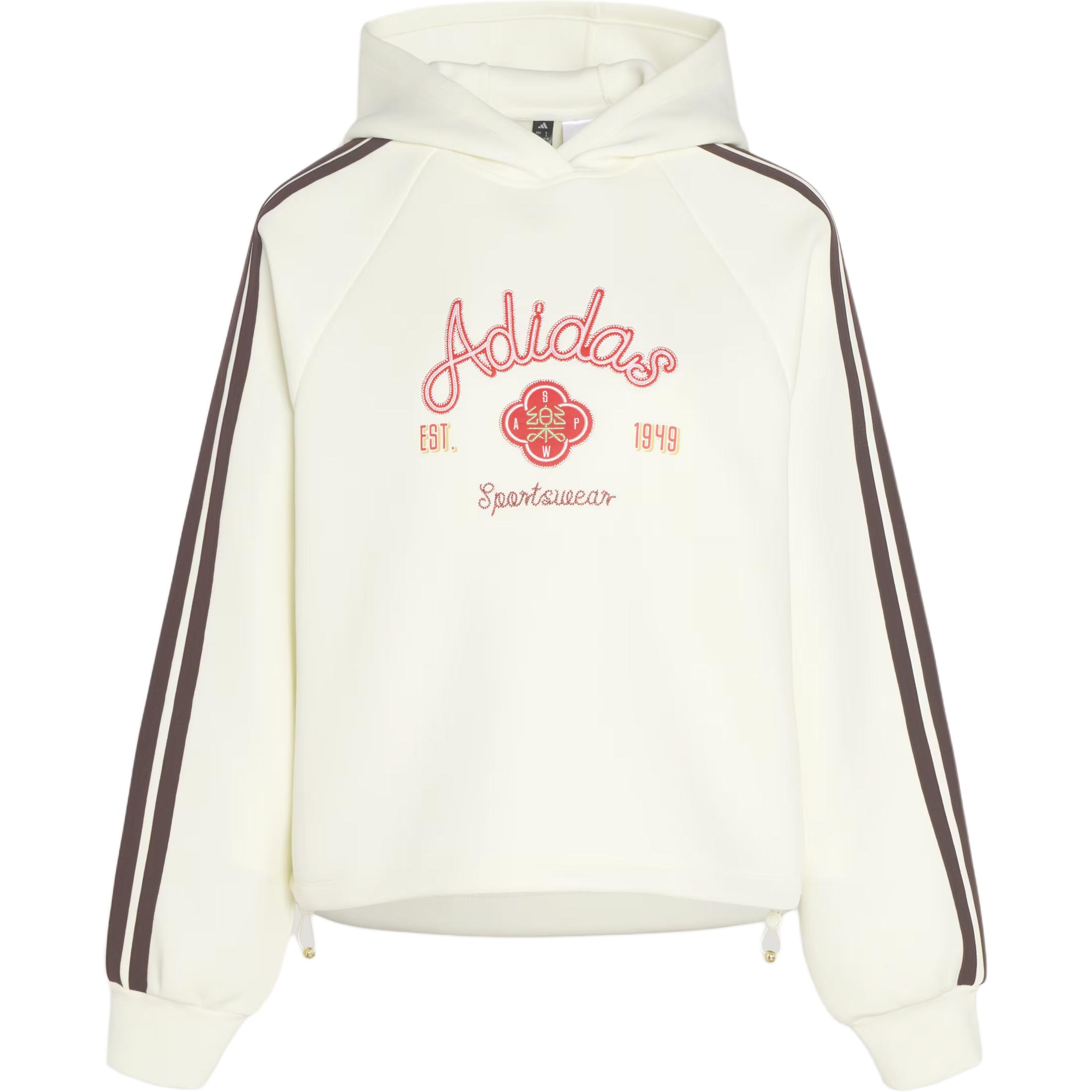 Женская толстовка с капюшоном Adidas, jade белый/темный коричневый/светлый scarlet
Женская толстовка с капюшоном Adidas, jade белый/темный коричневый/светлый scarlet