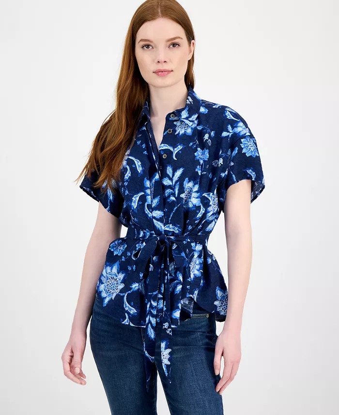 Женская блуза с поясом и цветочным принтом Tommy Hilfiger, синий
Женская блуза с поясом и цветочным принтом Tommy Hilfiger, синий