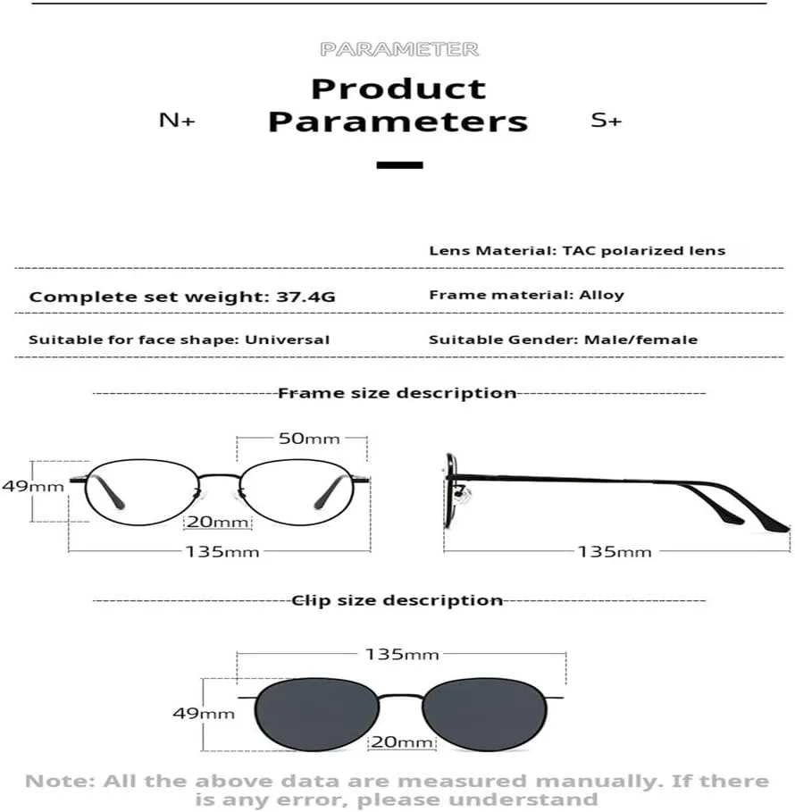 Поляризованные очки с магнитными зажимами для мужчин и женщин, ретро-оправа круглой формы с защитой от ультрафиолета, диаметр линз 135 мм LOVQZAOF, Black Silver
Поляризованные очки с магнитными зажимами для мужчин и женщин, ретро-оправа круглой формы с защитой от ультрафиолета, диаметр линз 135 мм LOVQZAOF, Black Silver