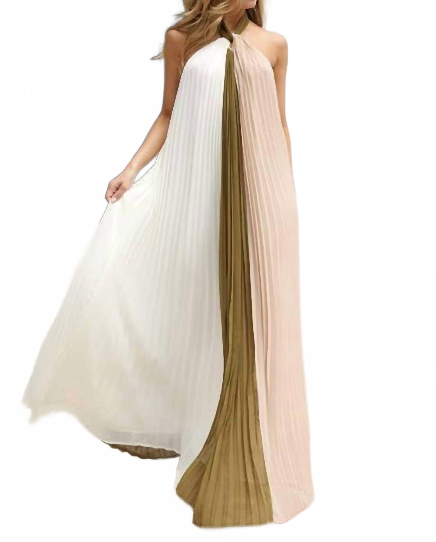 Оливковый разноцветный плиссированный макси-сарафан на бретелях EB Luxe
Оливковый разноцветный плиссированный макси-сарафан на бретелях EB Luxe