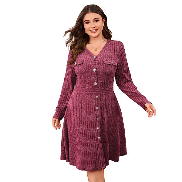 Платье-свитер с V-образным вырезом и рукавами-фонариками для женщин plus size Kojooin, Burgundy
Платье-свитер с V-образным вырезом и рукавами-фонариками для женщин plus size Kojooin, Burgundy