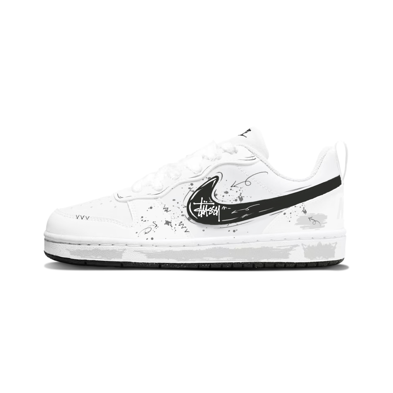 Nike Court Borough Black Sign Graffiti Abrasion Resistant Low top Kids' Skateboarding Shoes Black White Unisex
Nike Court Borough Black Sign Graffiti Abrasion Resistant Low top Kids' Skateboarding Shoes Black White Unisex