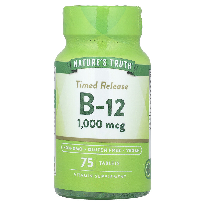 Nature's Truth, Vitamins, B12 с замедленным высвобождением, 1000 мкг, 75 таблеток
Nature's Truth, Vitamins, B12 с замедленным высвобождением, 1000 мкг, 75 таблеток