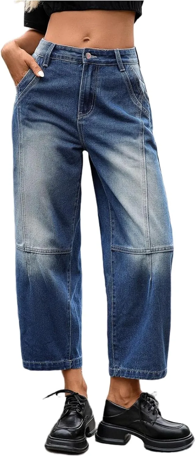 Прямые джинсы для женщин Barrel Boyfriend Casual Mid Rise с потертостями и строчкой
Прямые джинсы для женщин Barrel Boyfriend Casual Mid Rise с потертостями и строчкой