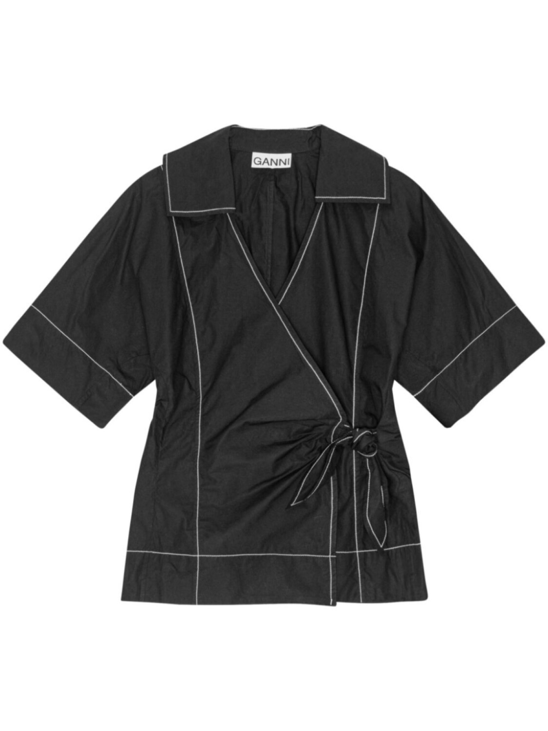 Блузка с запахом и контрастным кантом GANNI, черный
Блузка с запахом и контрастным кантом GANNI, черный