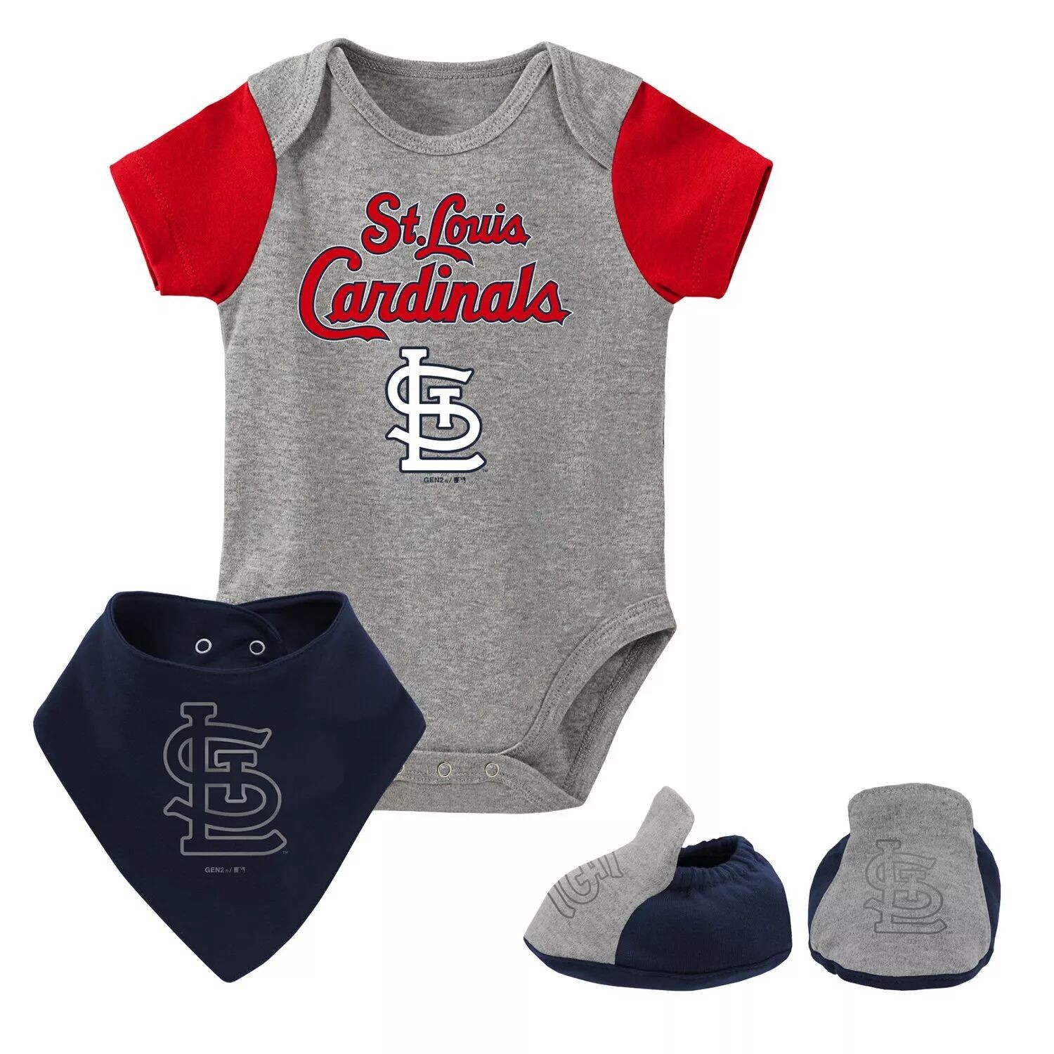 Серый боди St. Louis Cardinals из трех частей с нагрудником и пинетками для новорожденных и младенцев Outerstuff
Серый боди St. Louis Cardinals из трех частей с нагрудником и пинетками для новорожденных и младенцев Outerstuff