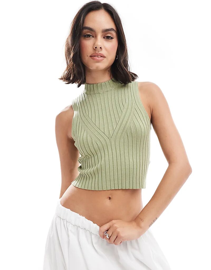 Трикотажный топ с высоким воротом оливкового цвета Edited
Трикотажный топ с высоким воротом оливкового цвета Edited