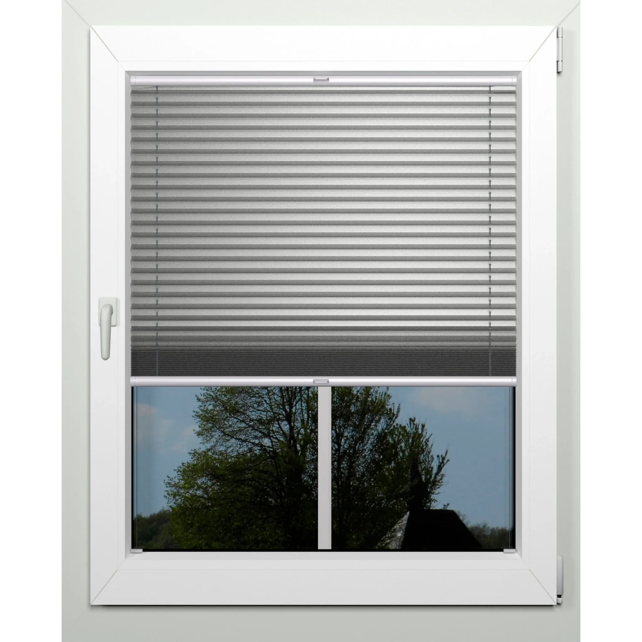 Жалюзи плиссе indeko «Термо-Делюкс», затемняющие, энергосберегающие, со сверлением, натяжные, для установки в штапик, на заказ, цвет grau/metallfarben + weiß + weiß
Жалюзи плиссе indeko «Термо-Делюкс», затемняющие, энергосберегающие, со сверлением, натяжные, для установки в штапик, на заказ, цвет grau/metallfarben + weiß + weiß