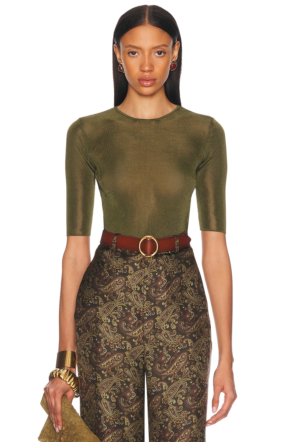 Топ с коротким рукавом Saint Laurent, Kaki
Топ с коротким рукавом Saint Laurent, Kaki