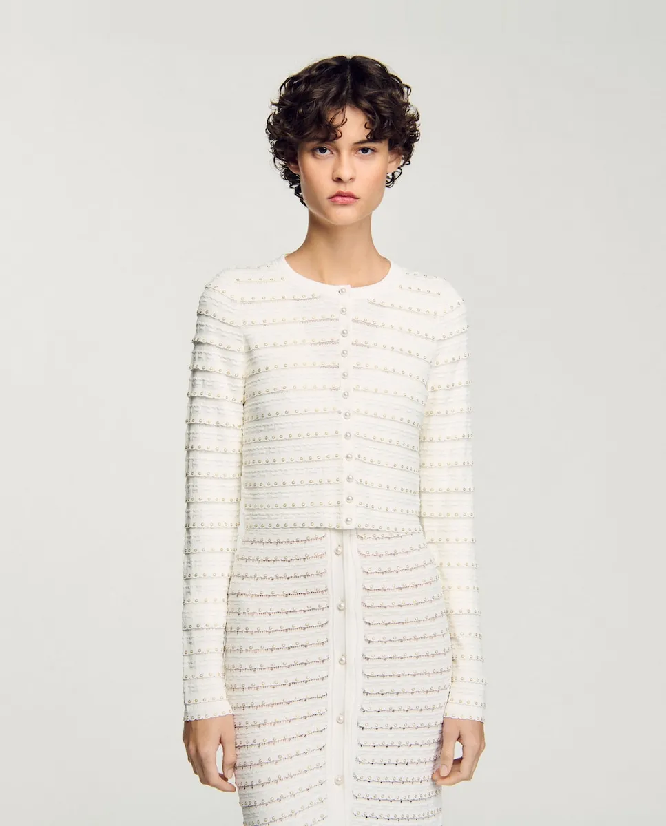 Короткий женский кардиган со стразами Sandro, белый
Короткий женский кардиган со стразами Sandro, белый
