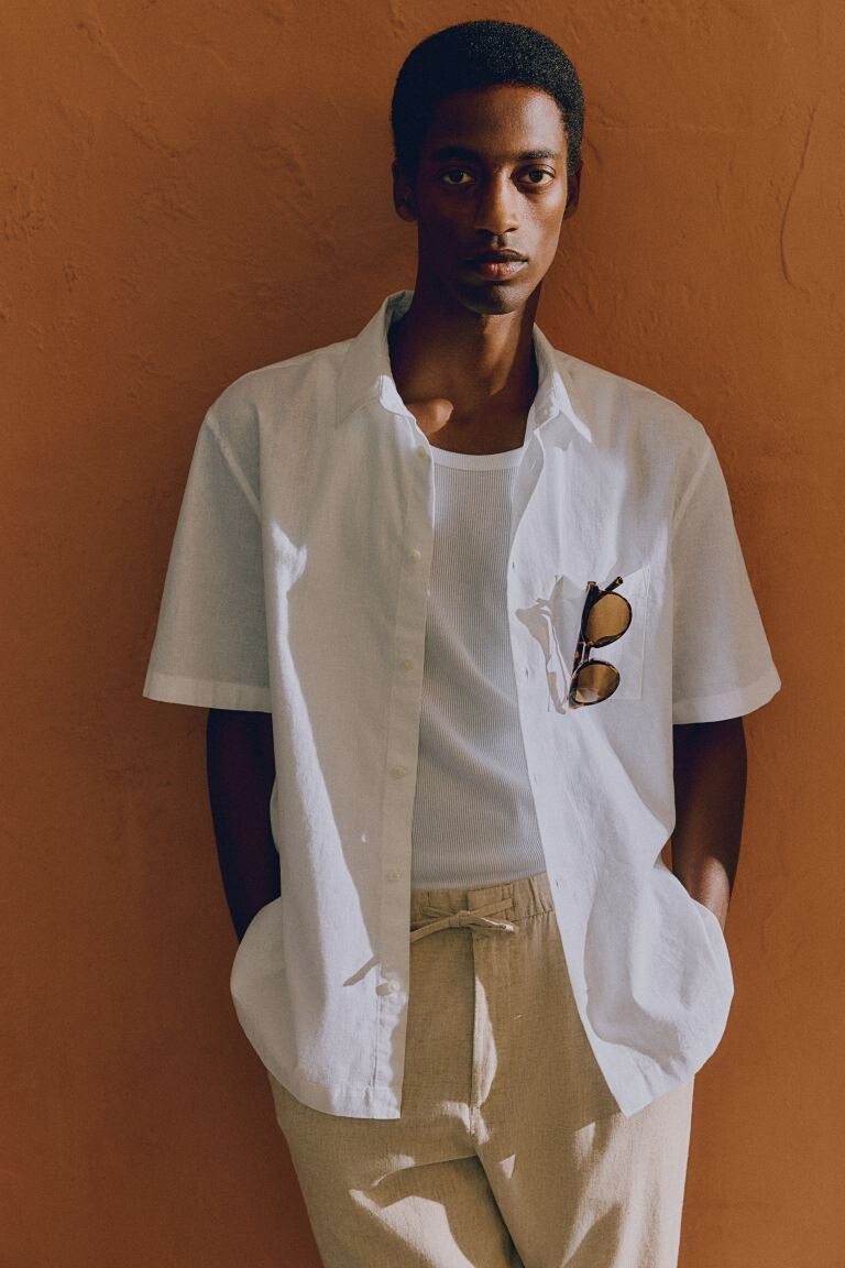 Рубашка из смесового льна обычного кроя H&M, белый
Рубашка из смесового льна обычного кроя H&M, белый