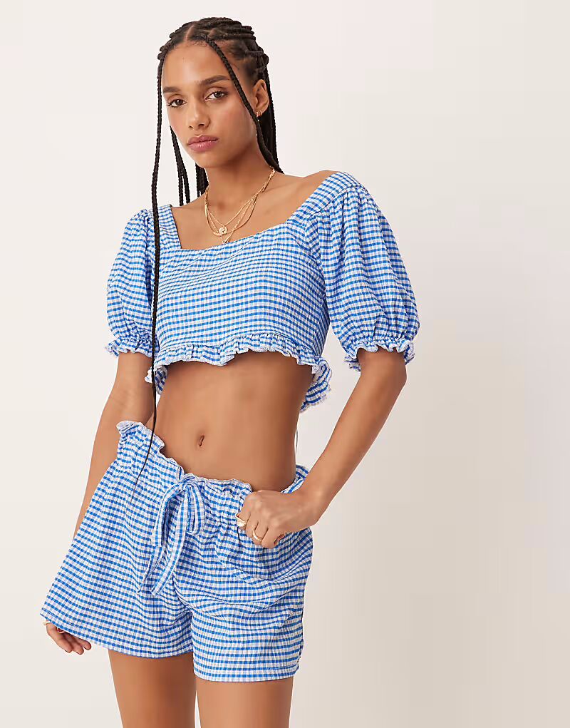 Мини-шорты в светло-голубую клетку Asos Design
Мини-шорты в светло-голубую клетку Asos Design