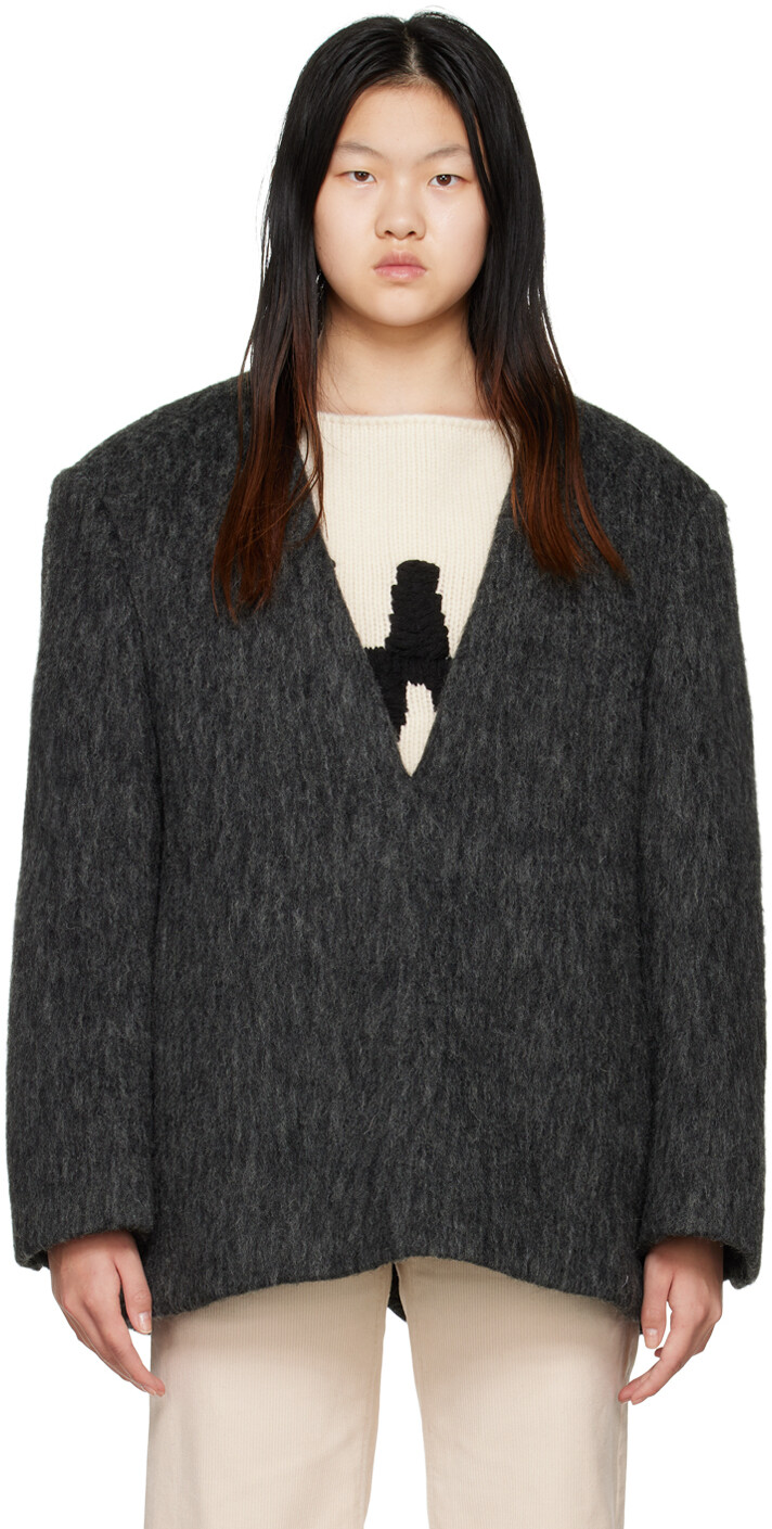 Серый свитер с Y-образным вырезом We11done 
Серый свитер с Y-образным вырезом We11done