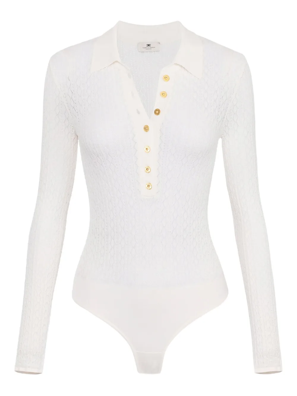 Трикотажное боди с воротником поло Elisabetta Franchi, белый 
Трикотажное боди с воротником поло Elisabetta Franchi, белый