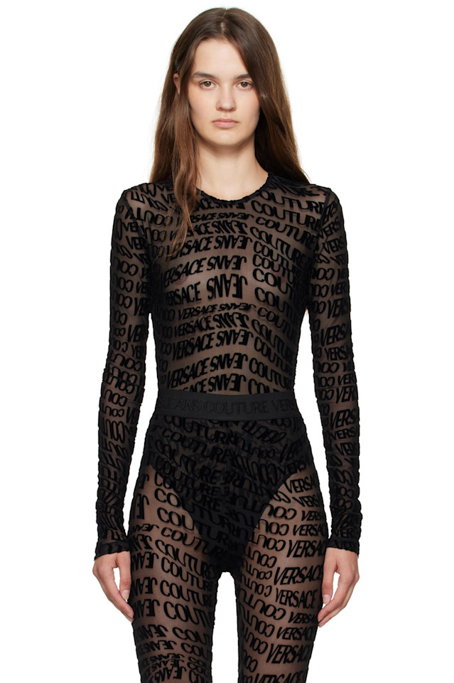 Боди из тюля с эффектом ликвификации и флокированием Versace Jeans Couture, черный
Боди из тюля с эффектом ликвификации и флокированием Versace Jeans Couture, черный