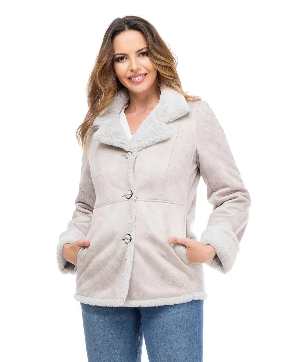 Женское короткое двустороннее пальто с мехом и отложным воротником Fsh, бежевый
Женское короткое двустороннее пальто с мехом и отложным воротником Fsh, бежевый