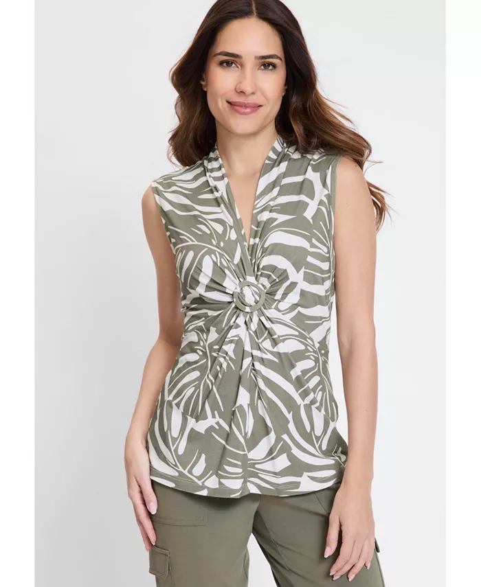 Женская куртка с тропическим принтом и сборками спереди Olsen, зеленый 
Женская куртка с тропическим принтом и сборками спереди Olsen, зеленый