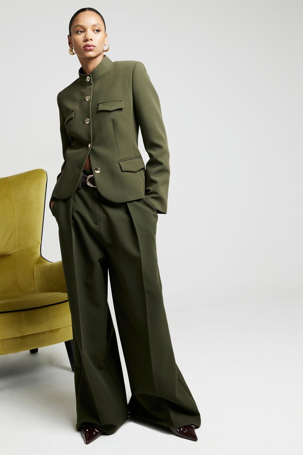 Широкие брюки с высокой талией River Island, зеленый
Широкие брюки с высокой талией River Island, зеленый